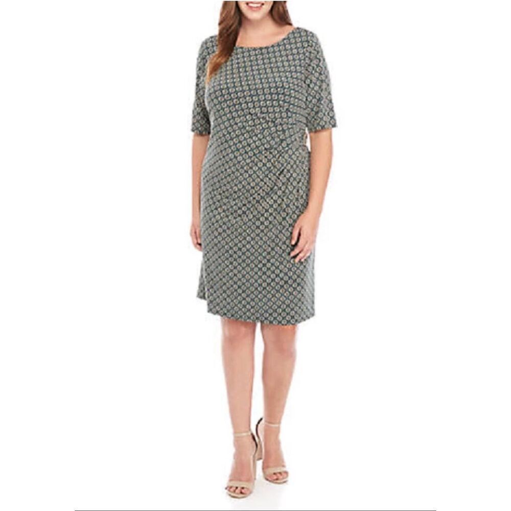 NEW JESSICA HOWARD GREEN Textured Print PLEATED SHEATH DRESS Plus SIZE 18W